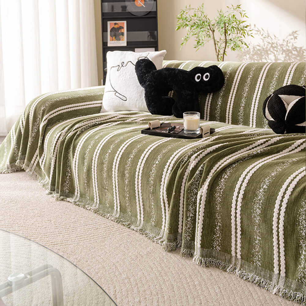 Decorative Stripe Tassel Chenille  Throw Couch Cover - Image 13