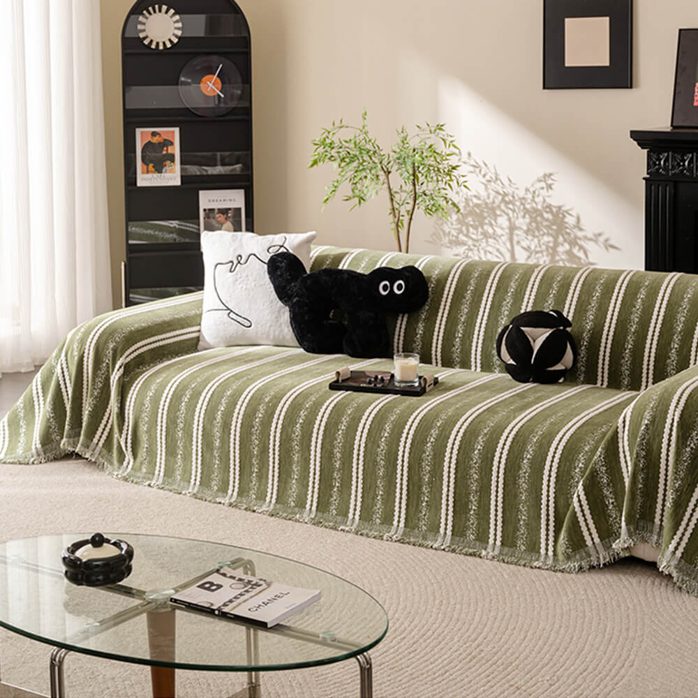 Decorative Stripe Tassel Chenille  Throw Couch Cover - Image 2
