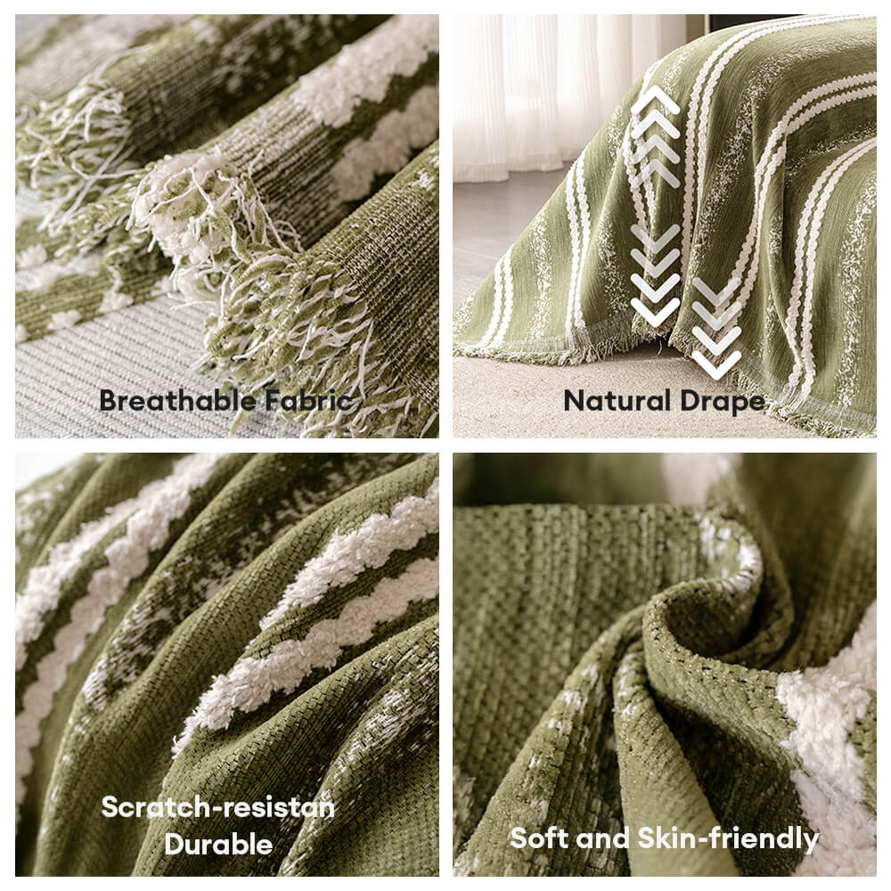 Decorative Stripe Tassel Chenille  Throw Couch Cover - Image 3