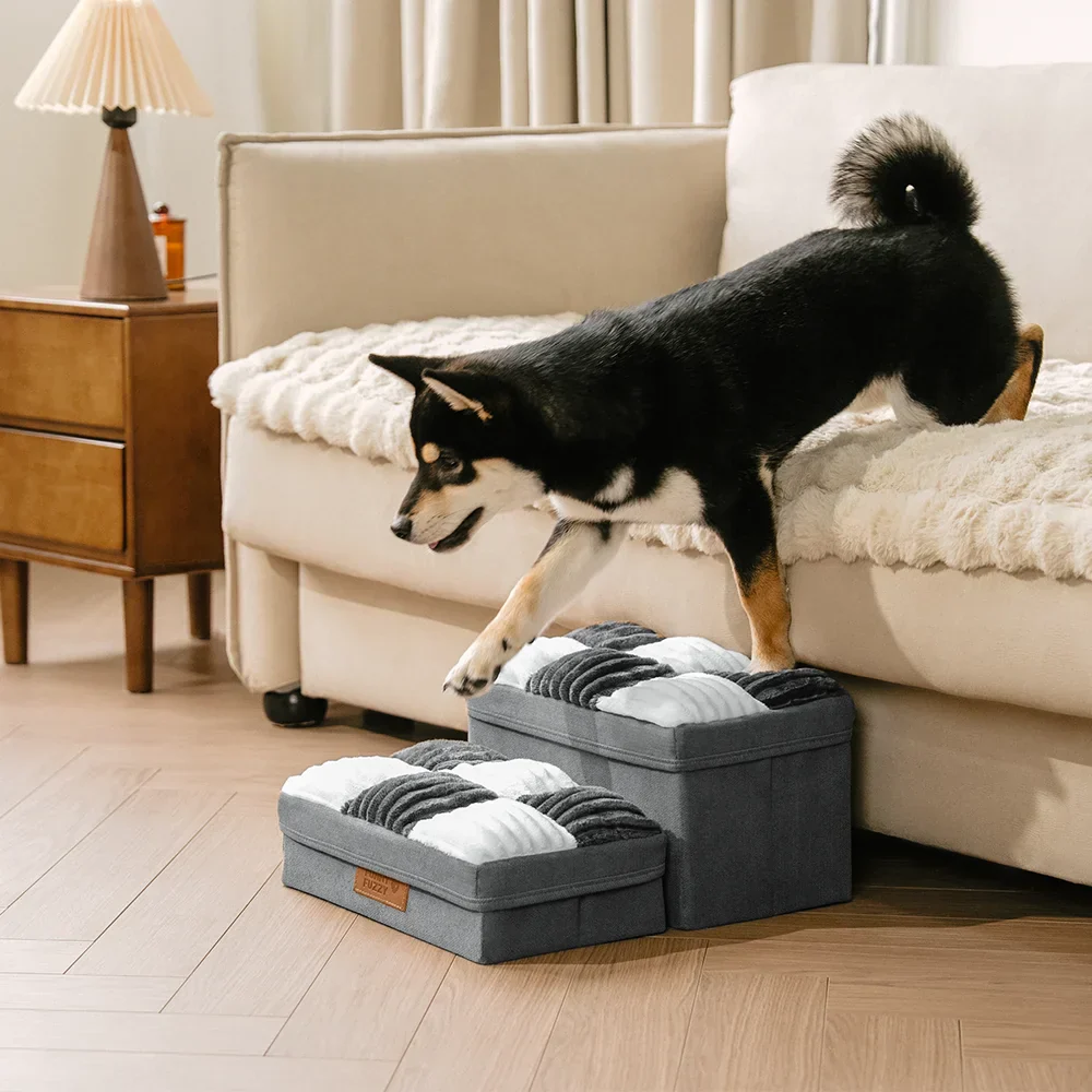 Detachable Chessboard Plaid Handcrafted Dog Stairs with Storage - Foldable Steps - Image 13