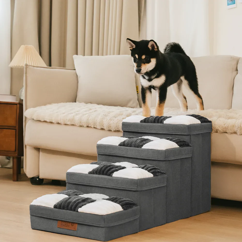 Detachable Chessboard Plaid Handcrafted Dog Stairs with Storage - Foldable Steps - Image 19