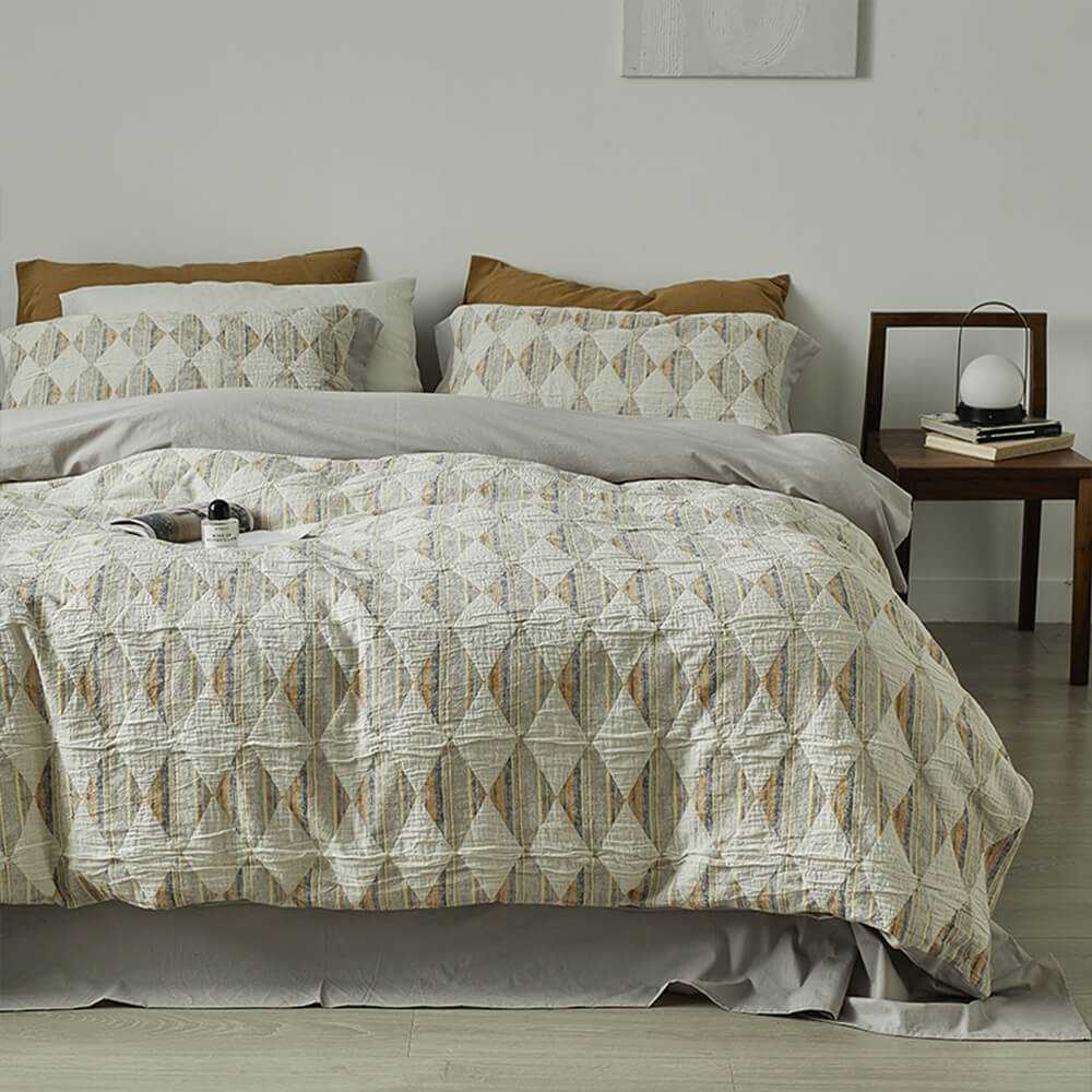 Diamond Jacquard Double-Layer Crinkled Cotton Bed Sheet Set - Image 10