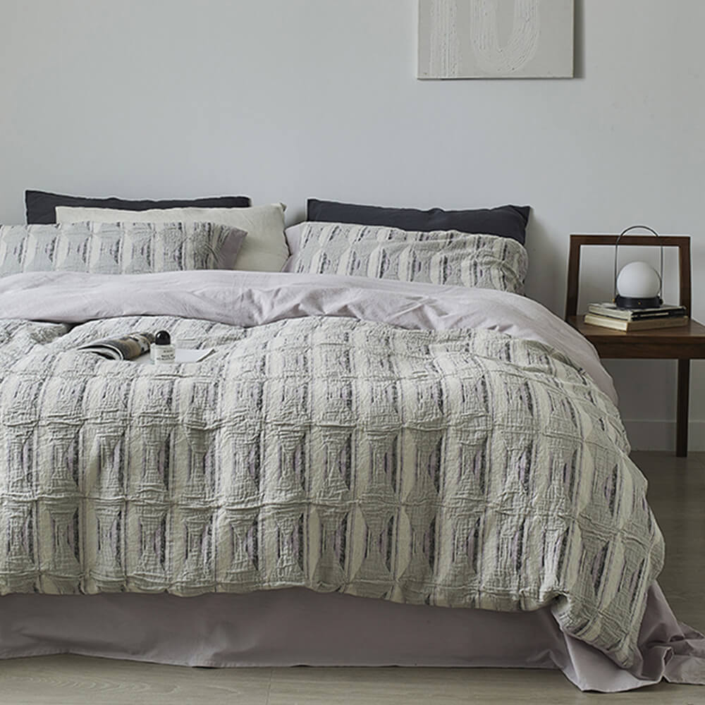 Diamond Jacquard Double-Layer Crinkled Cotton Bed Sheet Set - Image 11