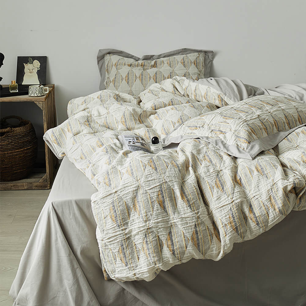 Diamond Jacquard Double-Layer Crinkled Cotton Bed Sheet Set - Image 12