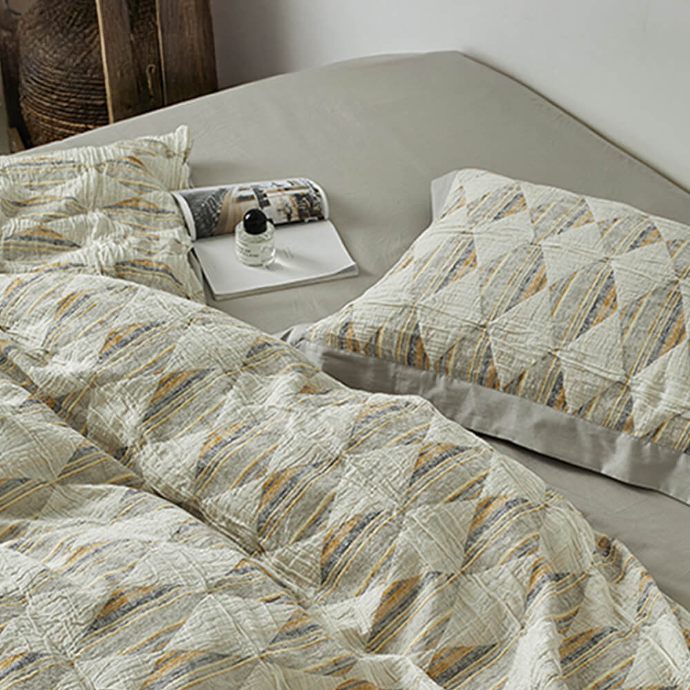 Diamond Jacquard Double-Layer Crinkled Cotton Bed Sheet Set - Image 13