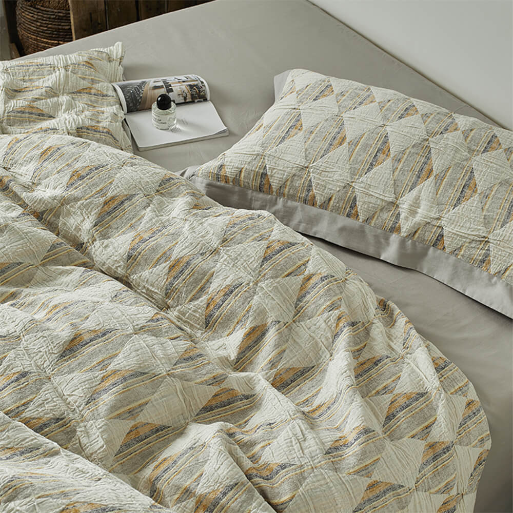 Diamond Jacquard Double-Layer Crinkled Cotton Bed Sheet Set - Image 5