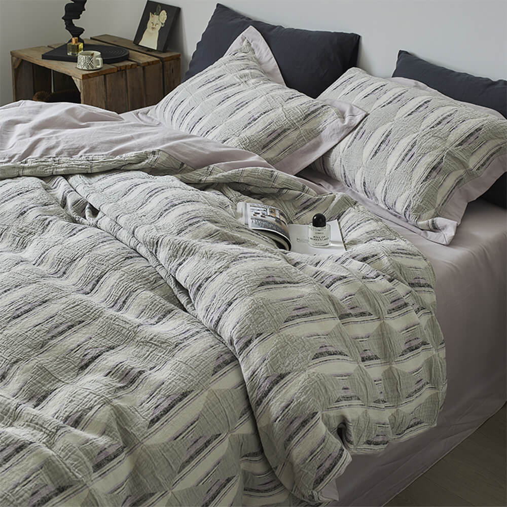 Diamond Jacquard Double-Layer Crinkled Cotton Bed Sheet Set - Image 6