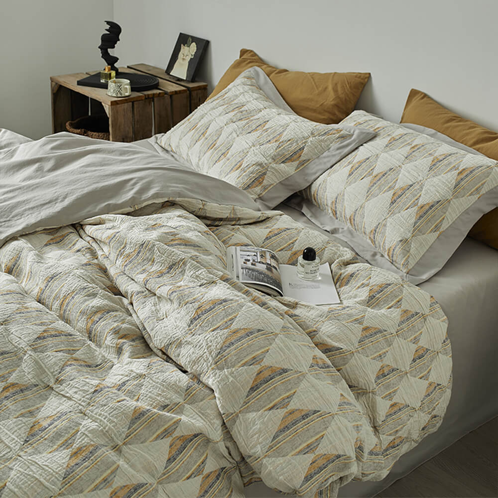 Diamond Jacquard Double-Layer Crinkled Cotton Bed Sheet Set - Image 7