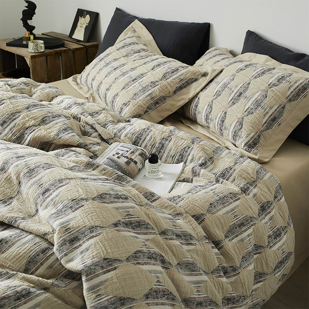 Diamond Jacquard Double-Layer Crinkled Cotton Bed Sheet Set - Image 8