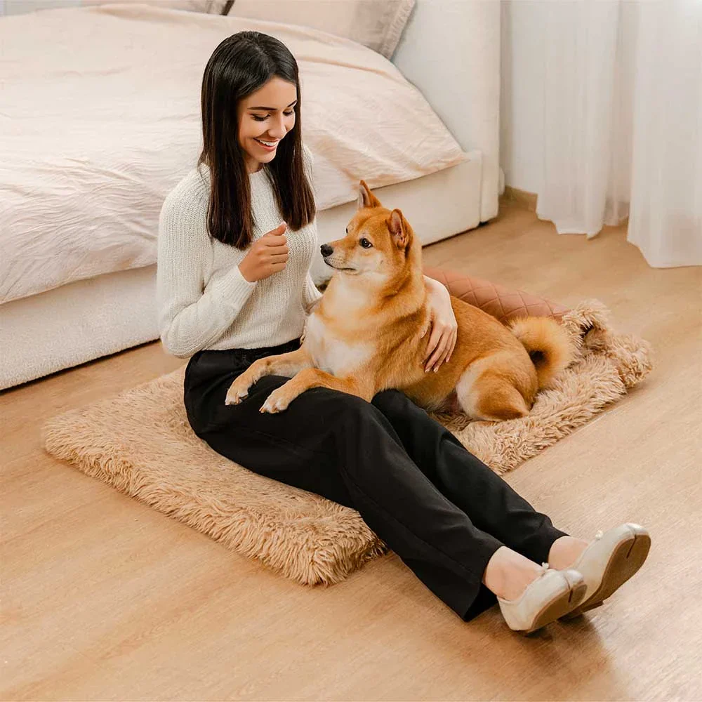 Dual-Sided Faux Leather＆Warm Plush Removable Sponge Dog Mat With Pillow - Image 9