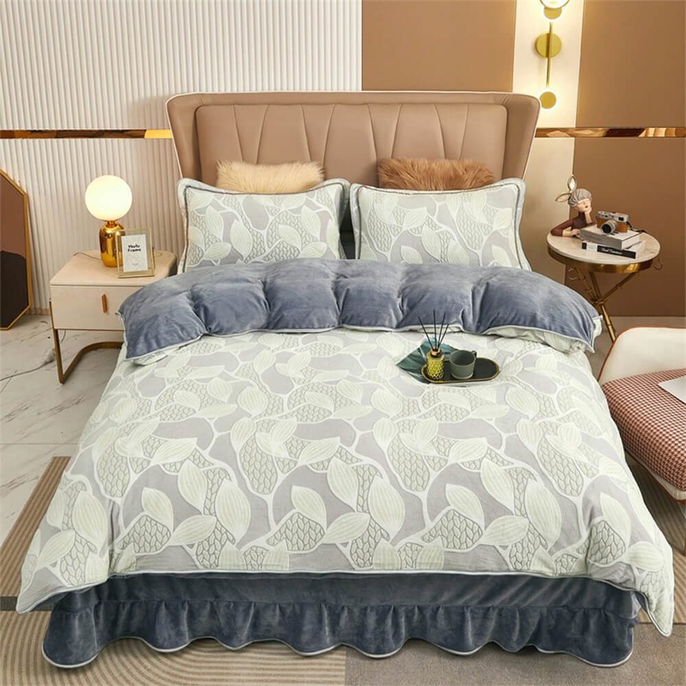 Elegant Botanical Pattern Milk Velvet Bed Sheet Set - Image 20