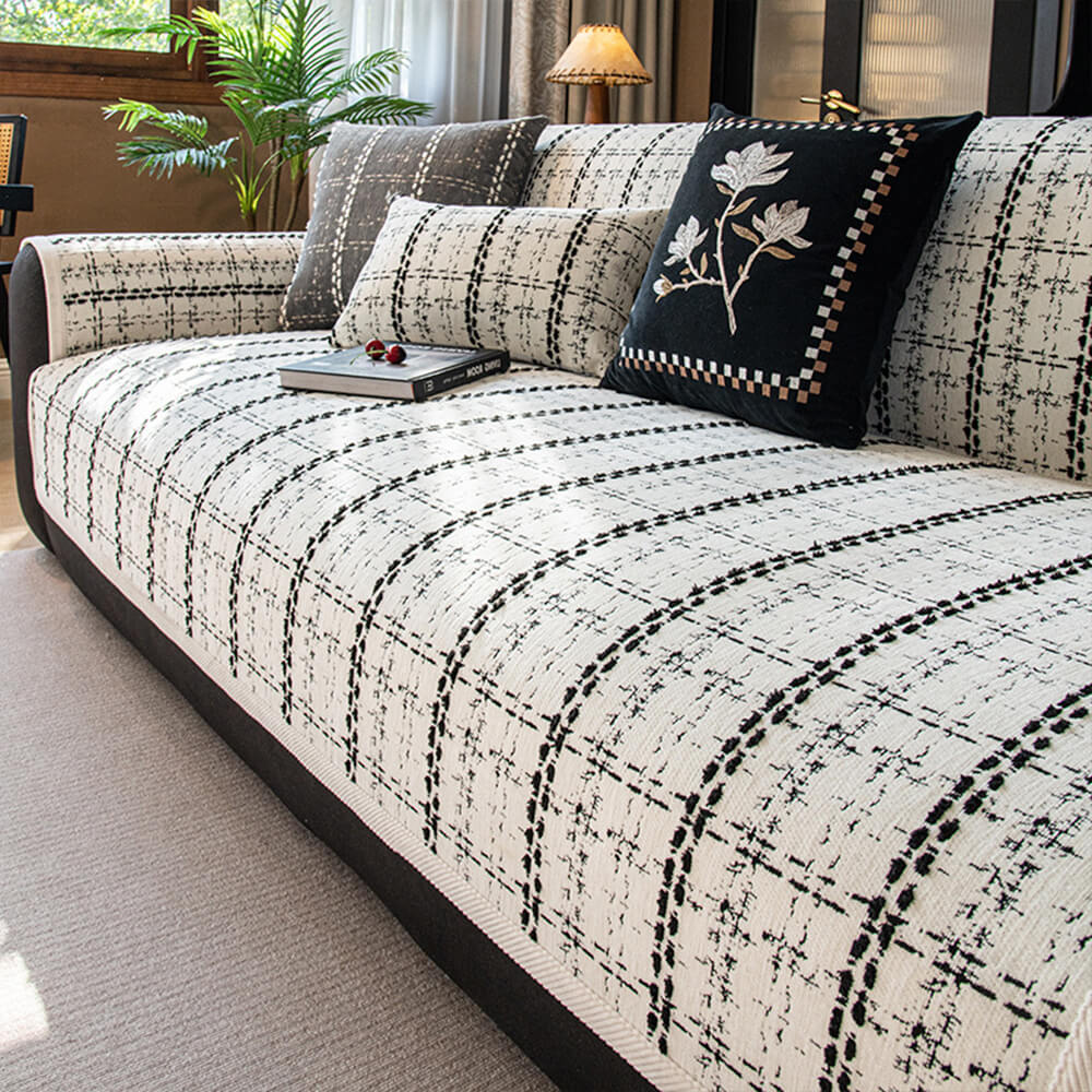Elegant Chequered Jacquard Chenille All-Season Sofa Protector Couch Cover - Image 12
