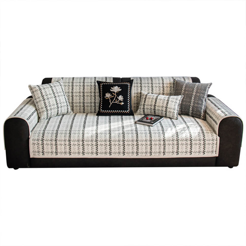 Elegant Chequered Jacquard Chenille All-Season Sofa Protector Couch Cover - Image 13