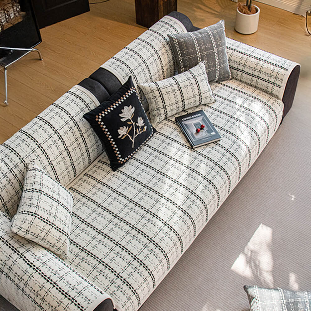 Elegant Chequered Jacquard Chenille All-Season Sofa Protector Couch Cover - Image 3