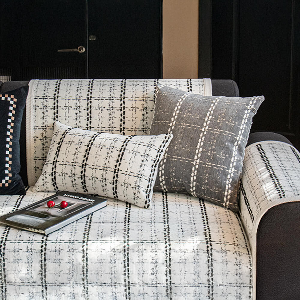 Elegant Chequered Jacquard Chenille All-Season Sofa Protector Couch Cover - Image 4