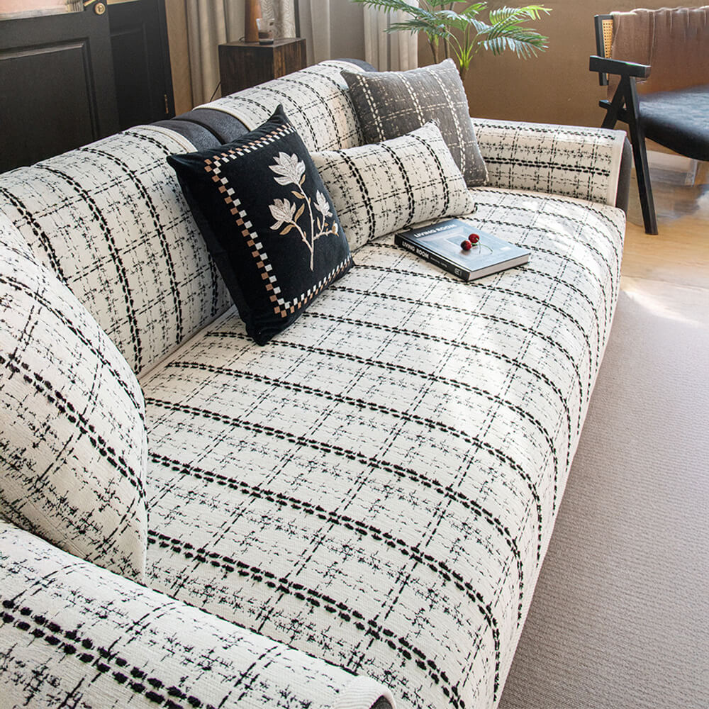 Elegant Chequered Jacquard Chenille All-Season Sofa Protector Couch Cover - Image 8