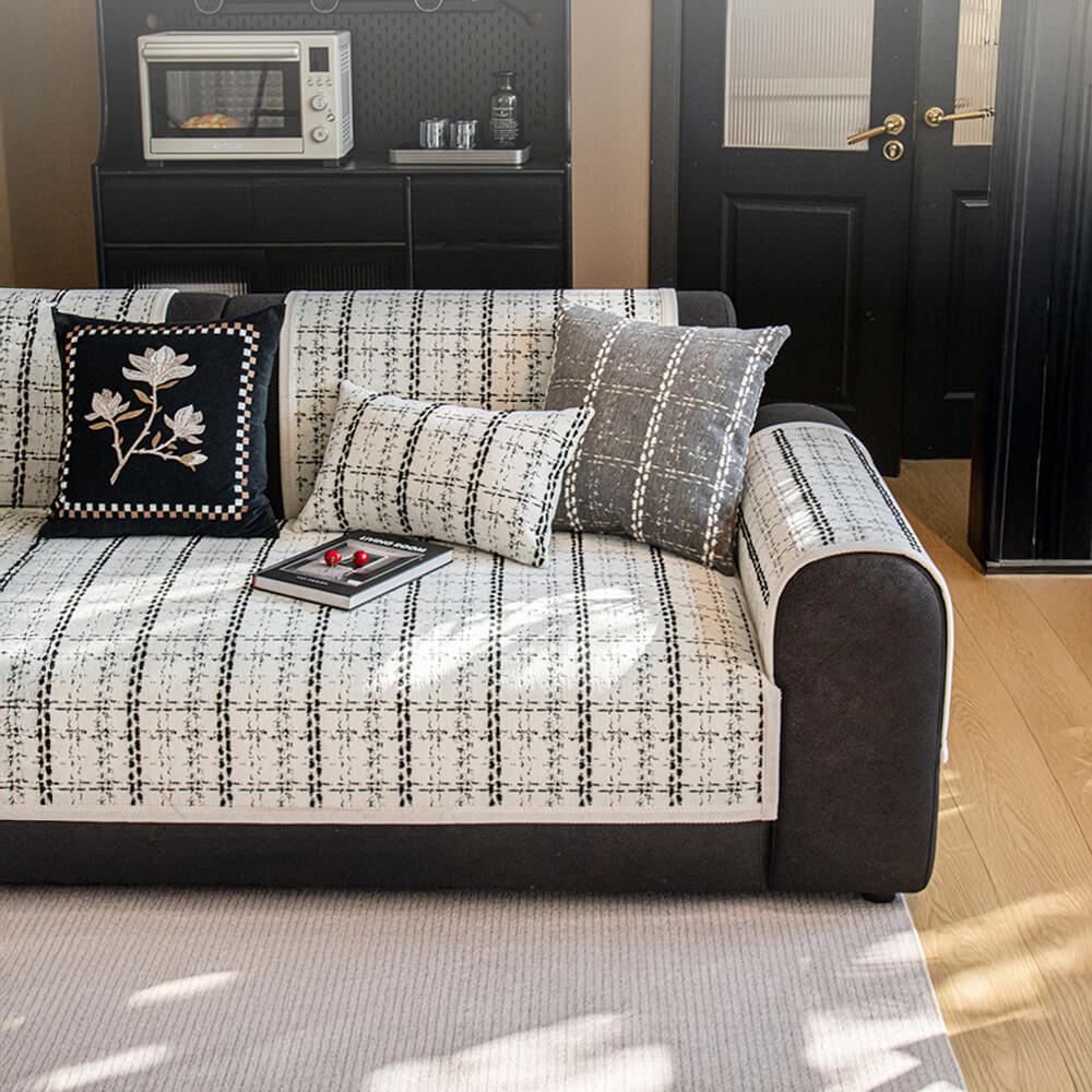 Elegant Chequered Jacquard Chenille All-Season Sofa Protector Couch Cover - Image 9