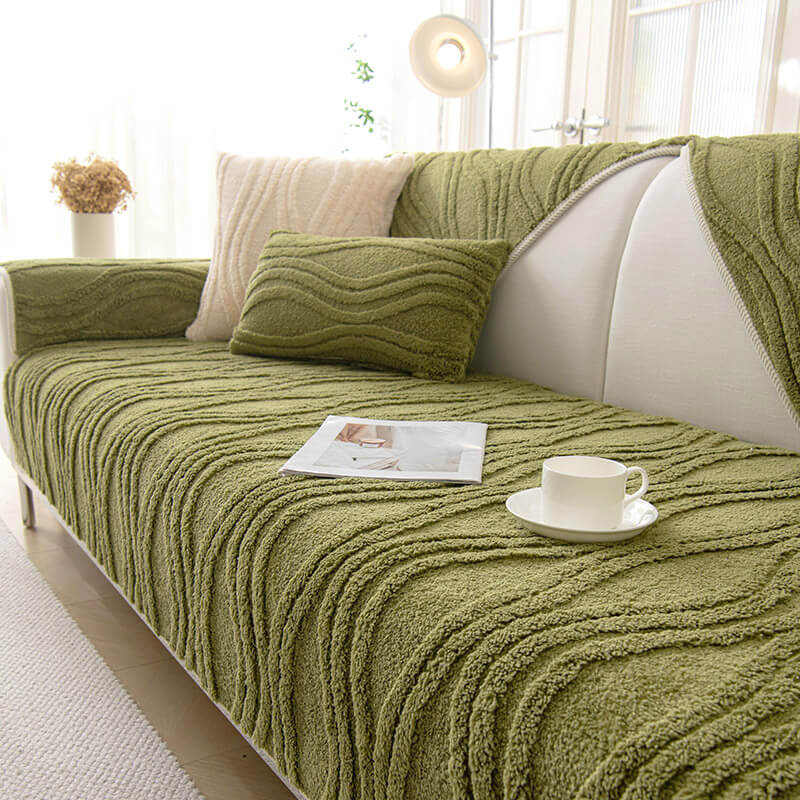 Elegant Grey Textured Non-Slip Thick Plush Couch Cover - Image 4