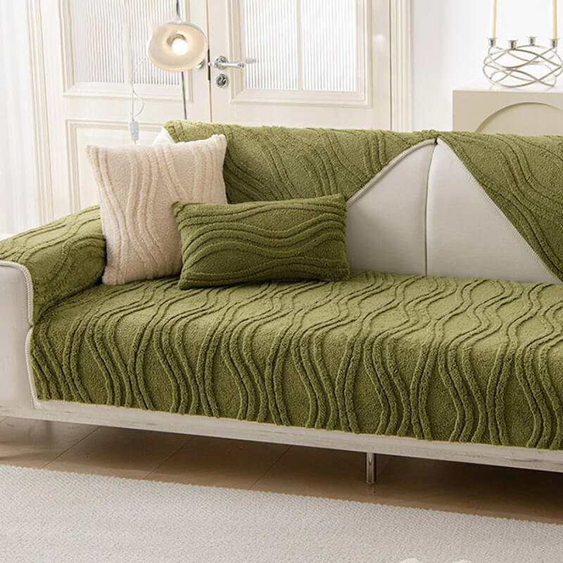 Elegant Grey Textured Non-Slip Thick Plush Couch Cover - Image 5
