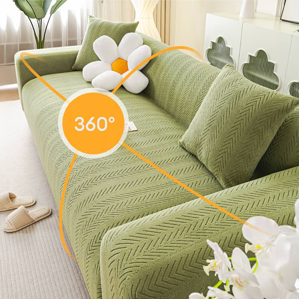 Elegant Herringbone Cream Aesthetic Stretch Magic Couch Cover - Image 7