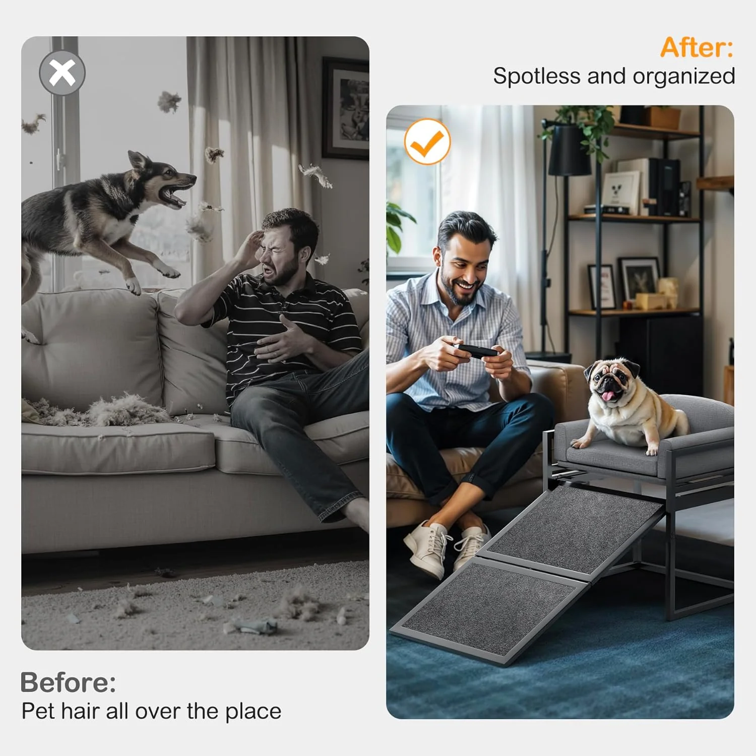 Elevated Pet Sofa Bed with Stairs Ramp for Bedside Lounge or Dog Window Perch - Image 4