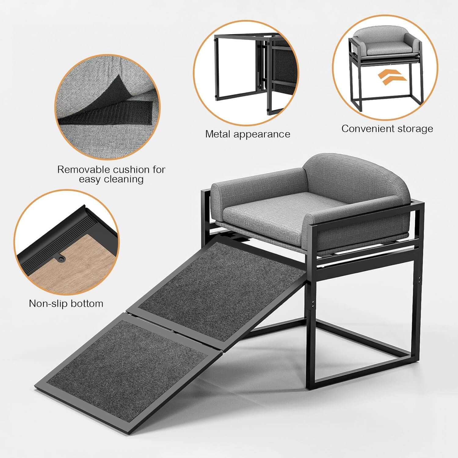 Elevated Pet Sofa Bed with Stairs Ramp for Bedside Lounge or Dog Window Perch - Image 5