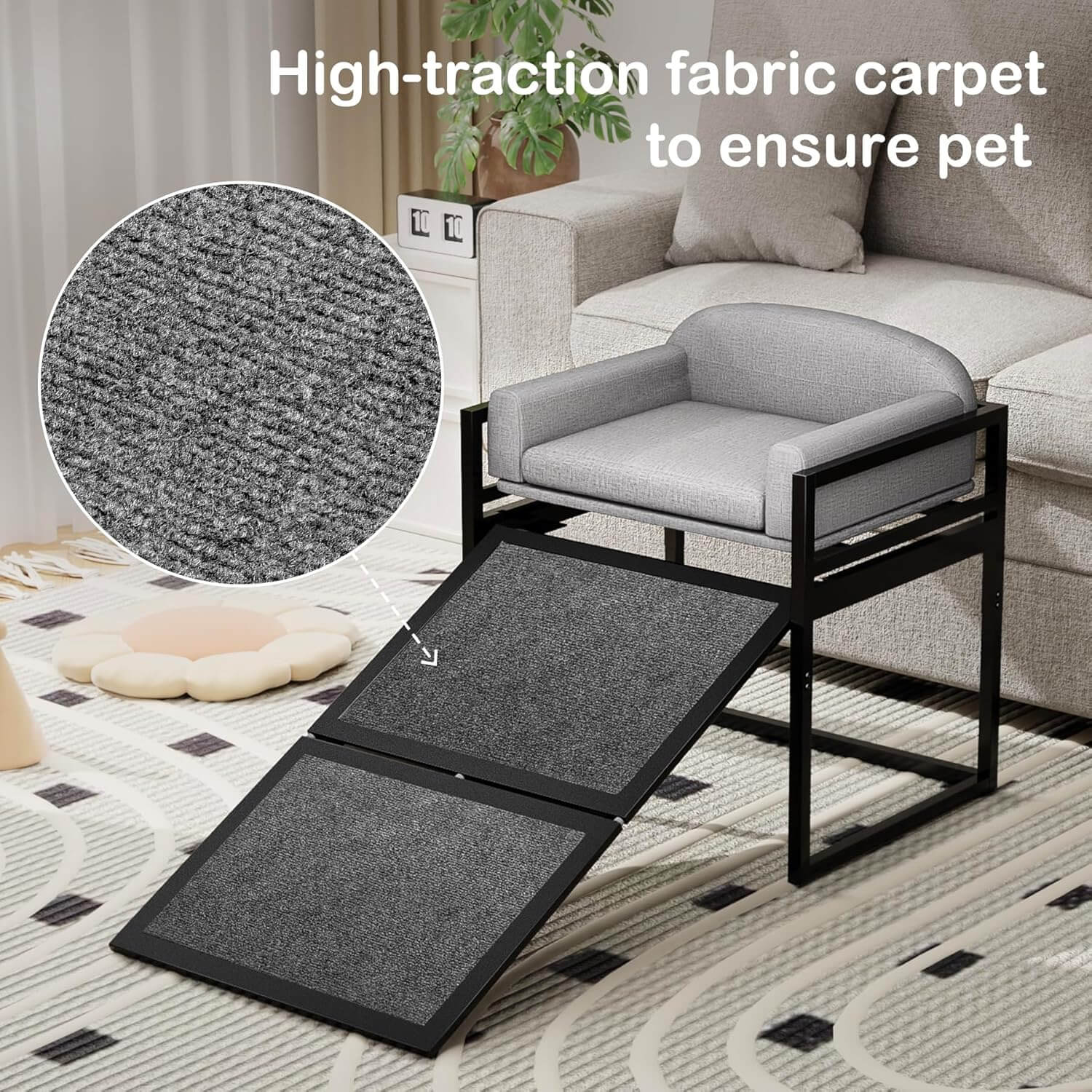 Elevated Pet Sofa Bed with Stairs Ramp for Bedside Lounge or Dog Window Perch - Image 7