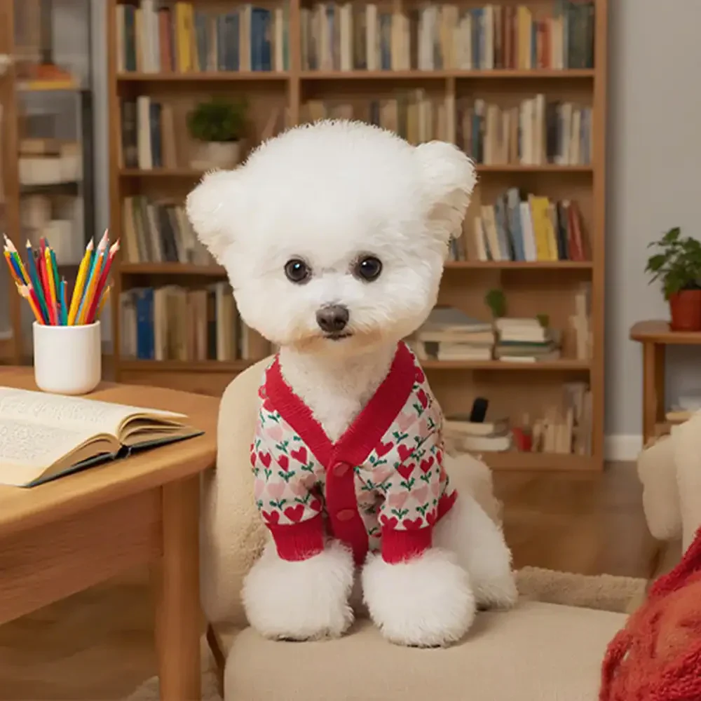 Fair Isle Heart Patterned Dachshund Cardigan Dog Jumper - Image 6
