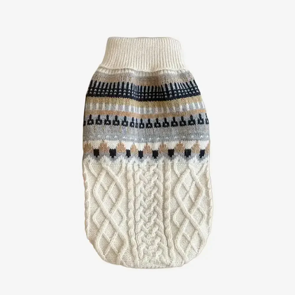 Fair Isle Pattern Knitted Linen Dog Jumper with Classic Collar - Image 10