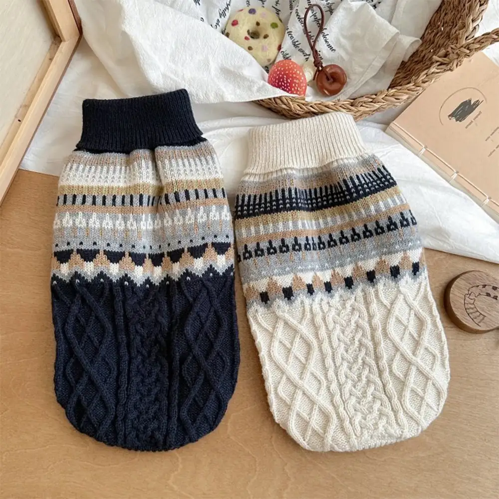 Fair Isle Pattern Knitted Linen Dog Jumper with Classic Collar - Image 12