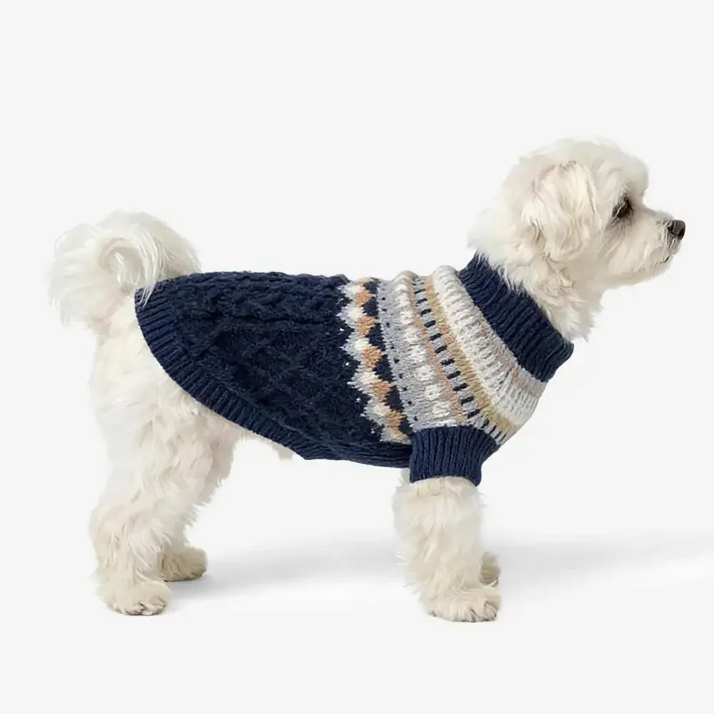 Fair Isle Pattern Knitted Linen Dog Jumper with Classic Collar - Image 3