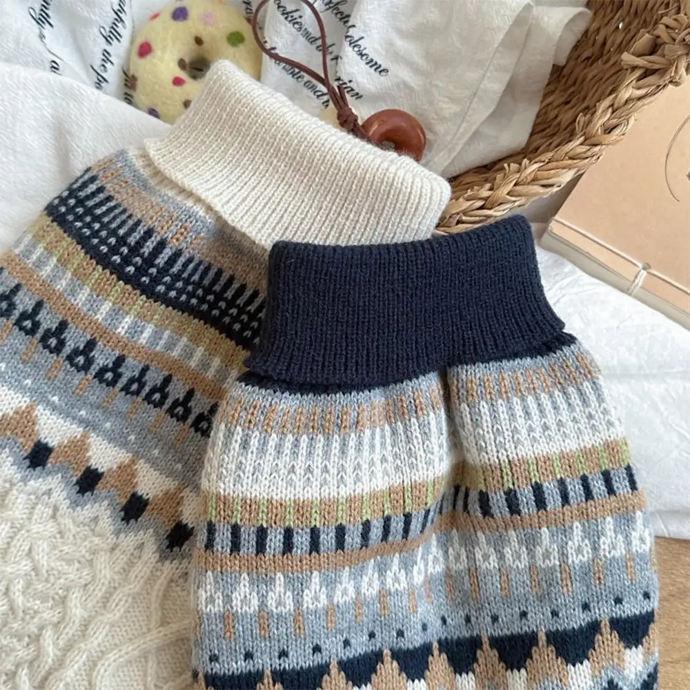 Fair Isle Pattern Knitted Linen Dog Jumper with Classic Collar - Image 5