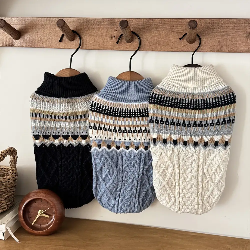 Fair Isle Pattern Knitted Linen Dog Jumper with Classic Collar - Image 8