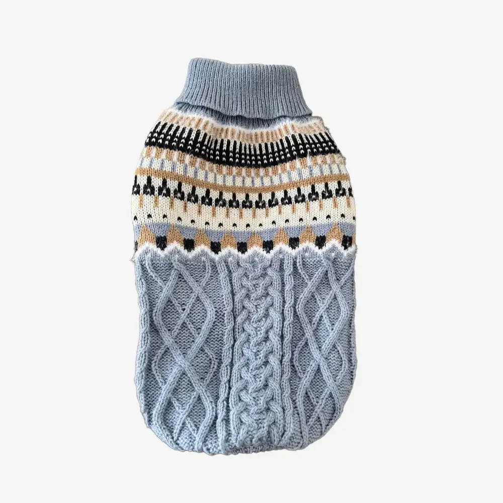 Fair Isle Pattern Knitted Linen Dog Jumper with Classic Collar - Image 9