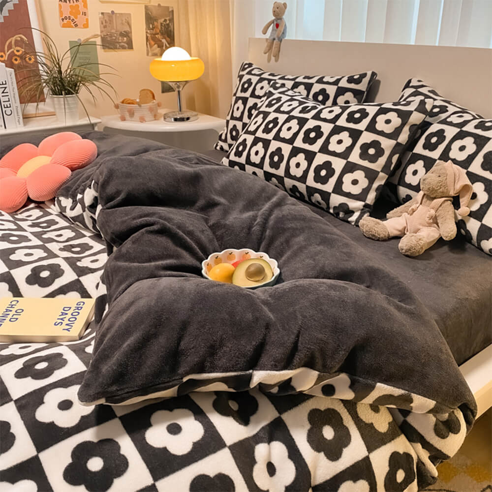 Fashion Floral Print Milk Velvet Comfort Anti-Static Bed Sheet Set - Image 14