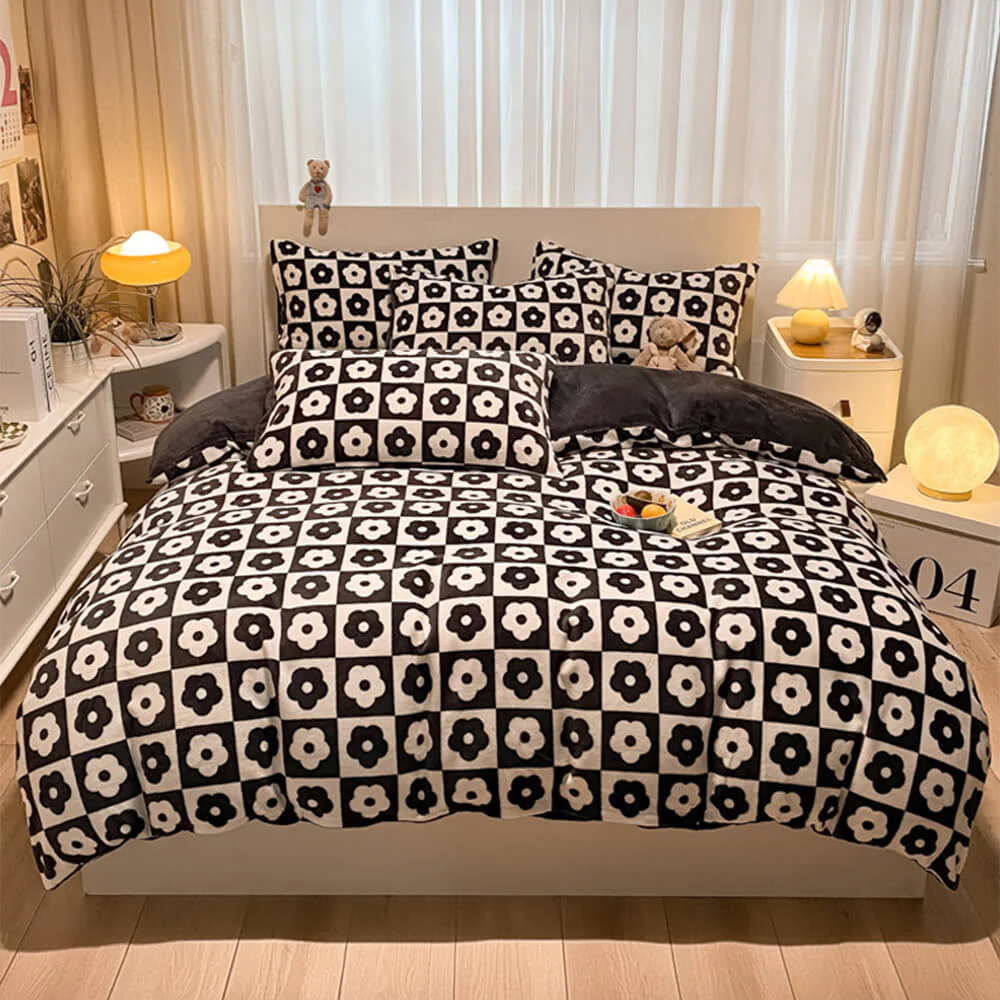Fashion Floral Print Milk Velvet Comfort Anti-Static Bed Sheet Set - Image 22