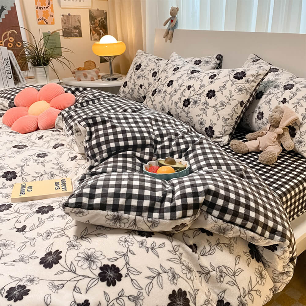Fashion Floral Print Milk Velvet Comfort Anti-Static Bed Sheet Set - Image 7