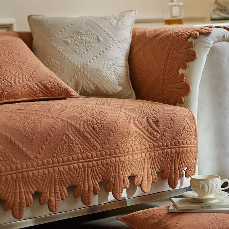 Fashion Leaf Trim Cotton Washable Couch Cover - Image 13
