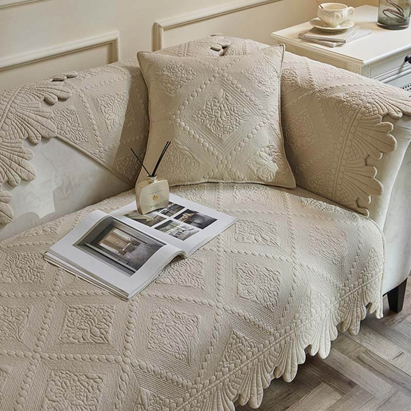 Fashion Leaf Trim Cotton Washable Couch Cover - Image 17
