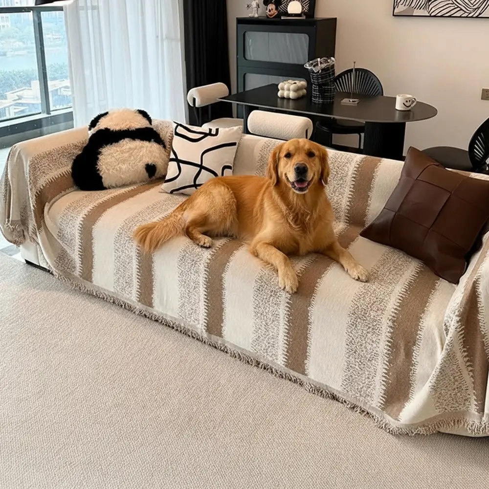 Fashion Striped Chenille Scratch-Resistant Sofa Protection Couch Cover - Image 2