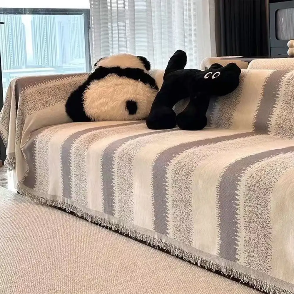 Fashion Striped Chenille Scratch-Resistant Sofa Protection Couch Cover - Image 3