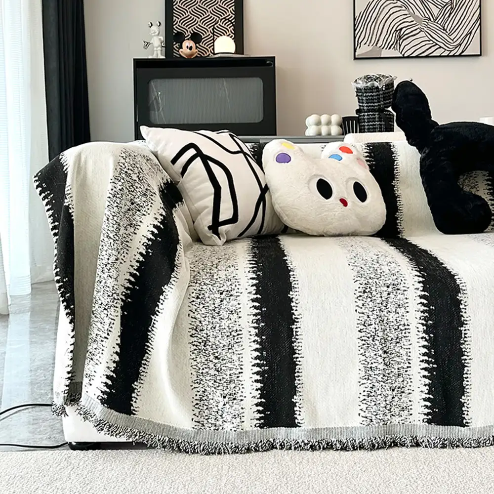 Fashion Striped Chenille Scratch-Resistant Sofa Protection Couch Cover - Image 6