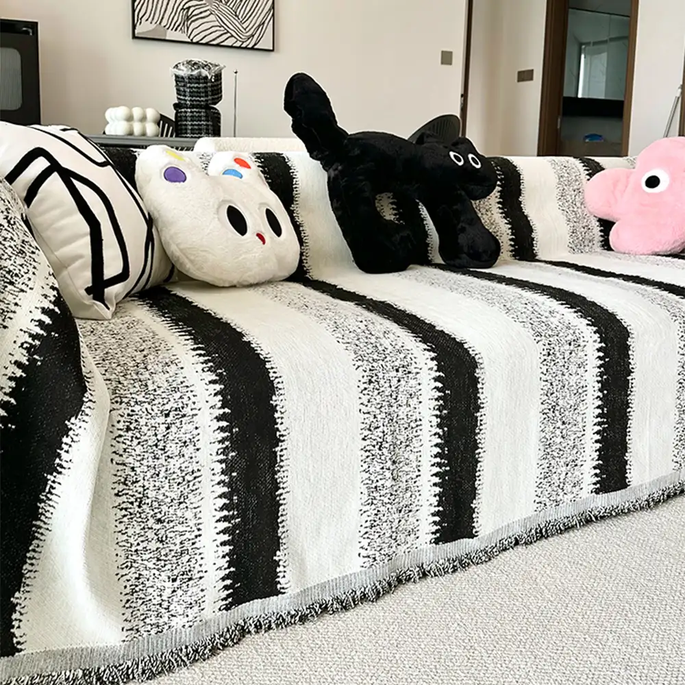 Fashion Striped Chenille Scratch-Resistant Sofa Protection Couch Cover - Image 7