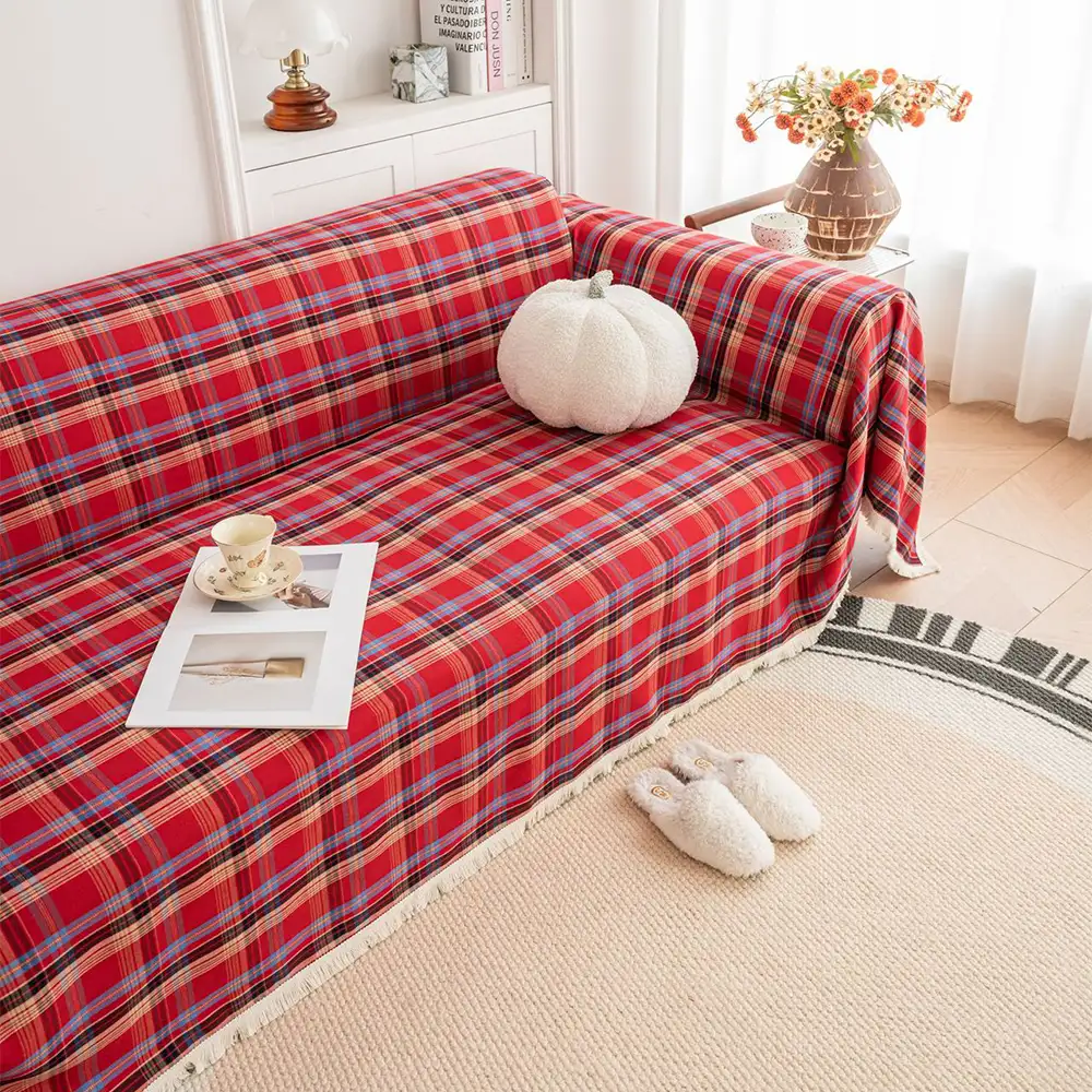 Festive Plaid Color Block Sofa Decoration Couch Cover - Image 15
