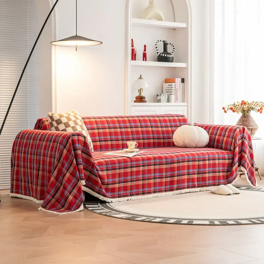 Festive Plaid Color Block Sofa Decoration Couch Cover - Image 16