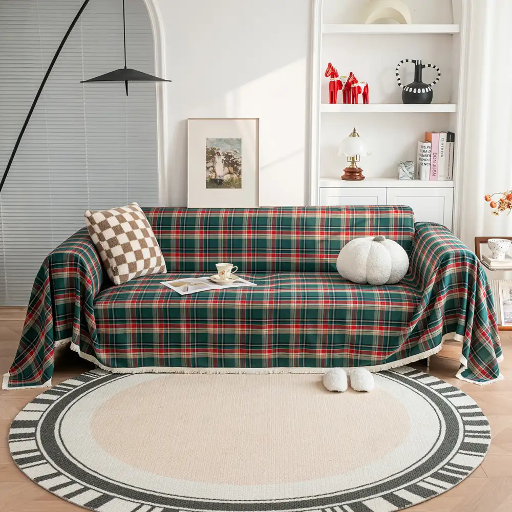 Festive Plaid Color Block Sofa Decoration Couch Cover - Image 4