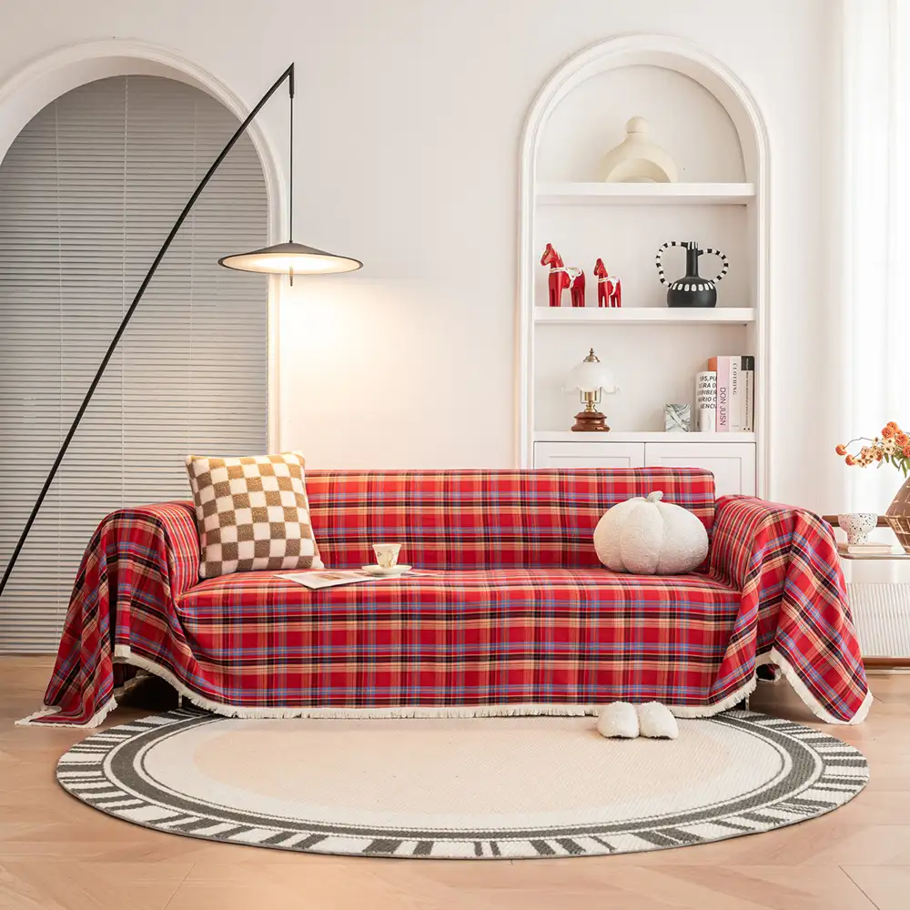 Festive Plaid Color Block Sofa Decoration Couch Cover - Image 6