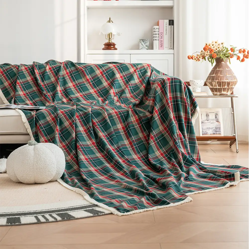 Festive Plaid Color Block Sofa Decoration Couch Cover - Image 7