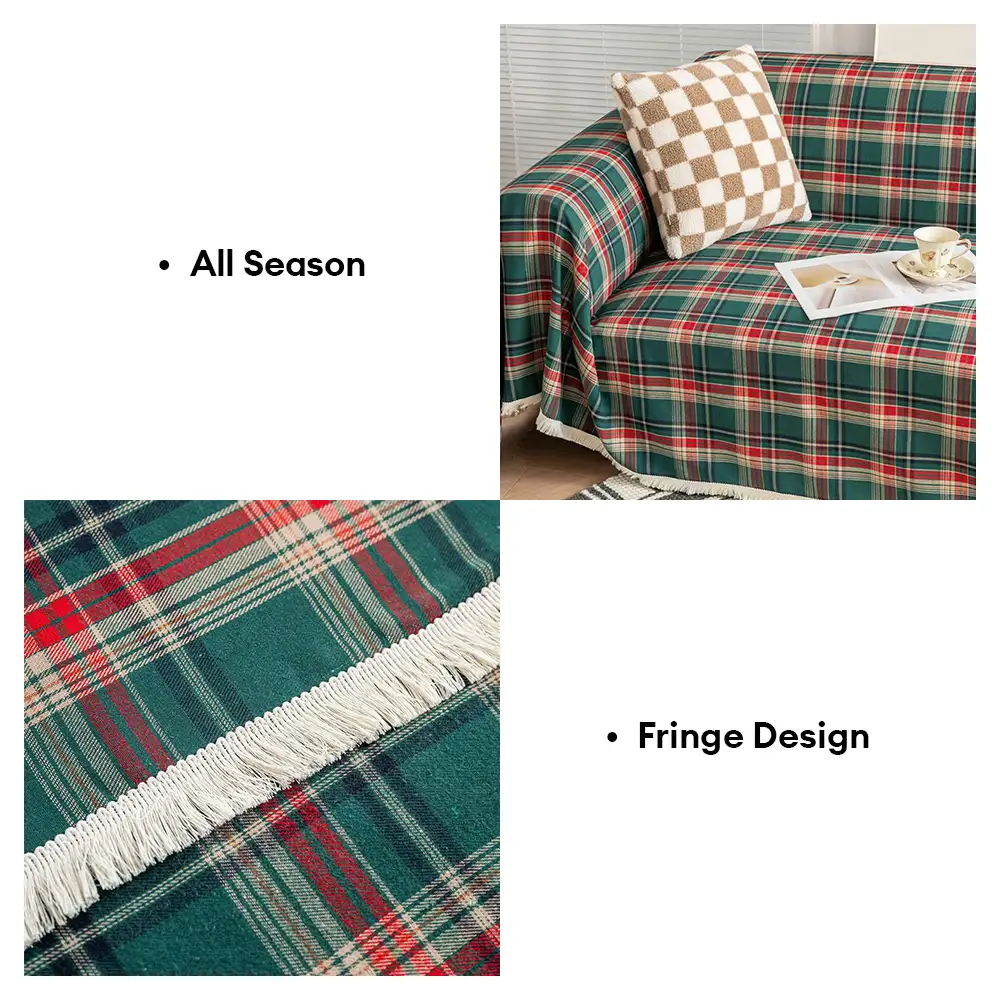 Festive Plaid Color Block Sofa Decoration Couch Cover - Image 8