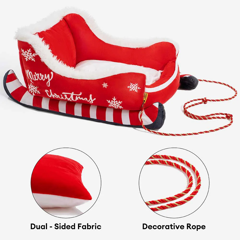 Festive Plush Cosy Dog Bed - Christmas Sleigh - Image 5
